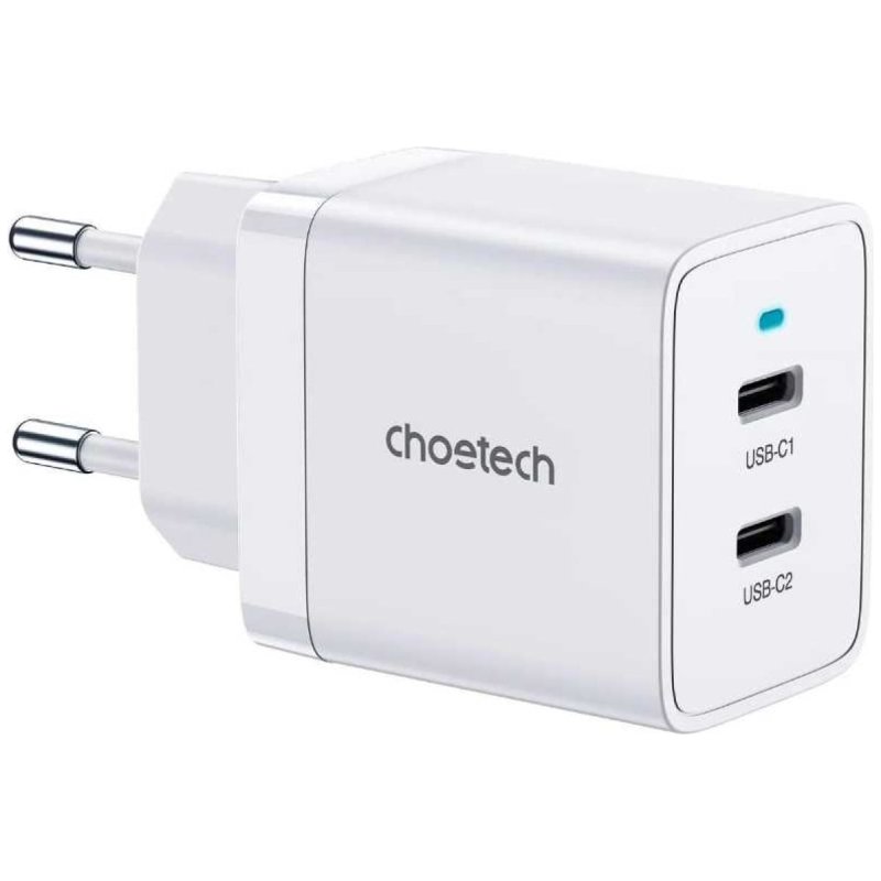 Сетевое зарядное устройство Choetech 40Вт (2xUSB-C) PD/PPS, цвет белый (Q5006)