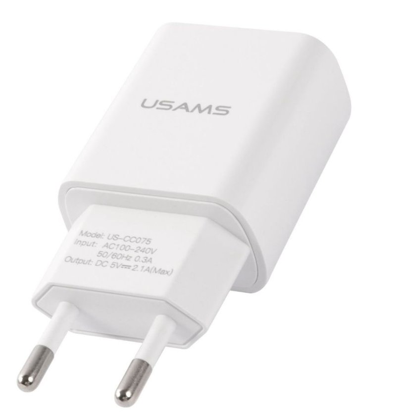Сетевое зарядное устройство USAMS 1 USB T18 2,1A + кабель Type-C 1m, белый (T21OCTC01)